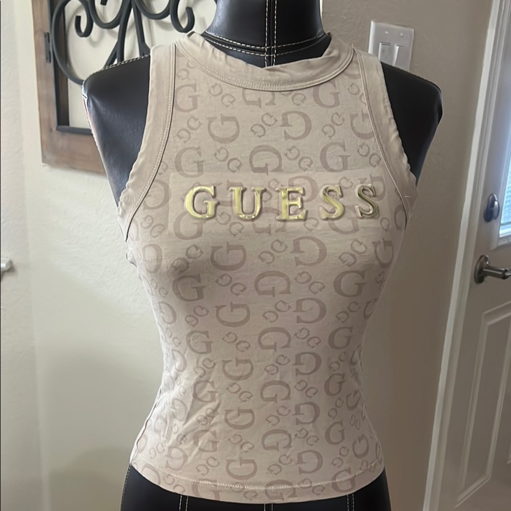 GUESS Women's Beige Logo Tank Top
